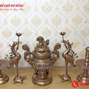bộ ngũ sự họa tiết rồng đồng đỏ cao 60cm - 02