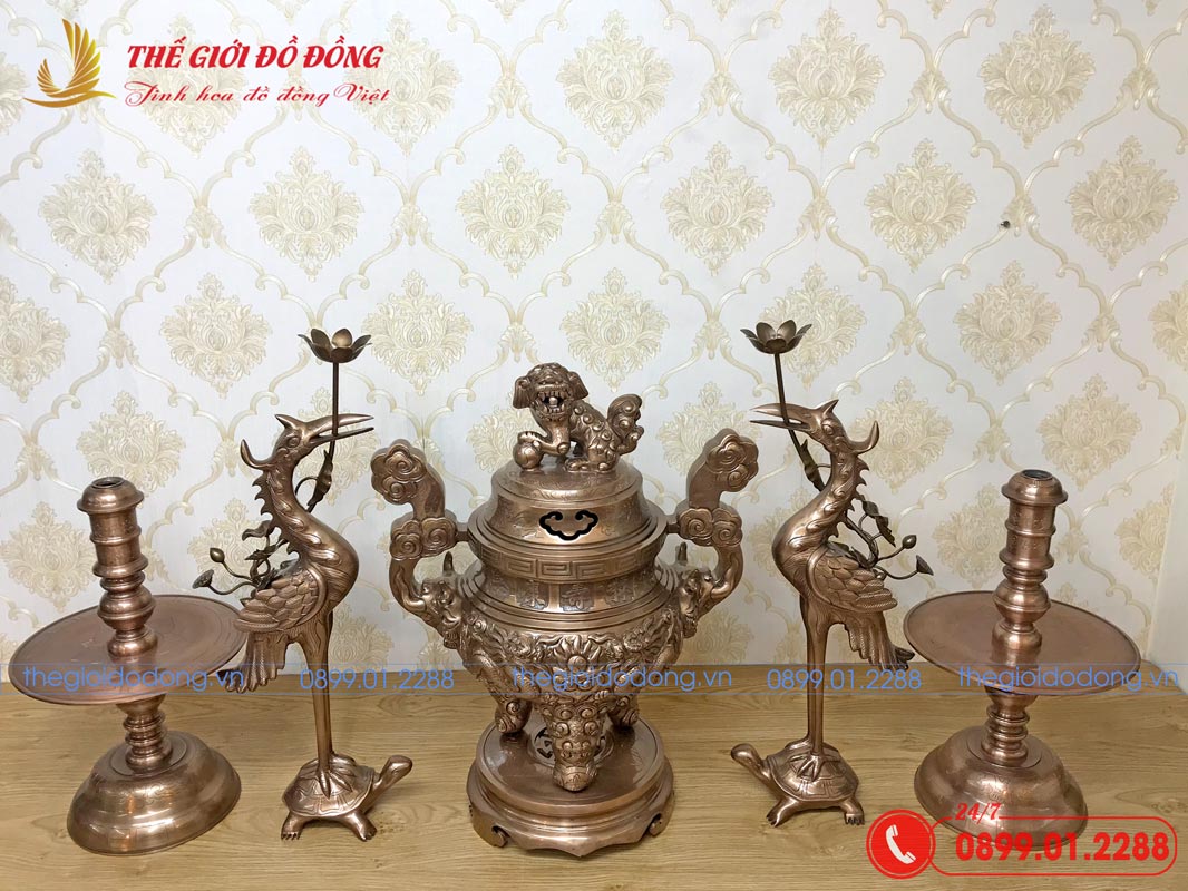 bo-ngu-su-hoa-tiet-rong-dong-do-cao-60cm-02 bộ ngũ sự họa tiết rồng đồng đỏ cao 60cm - 02