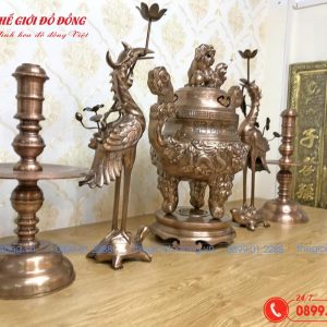 bộ ngũ sự họa tiết rồng đồng đỏ cao 60cm - 03