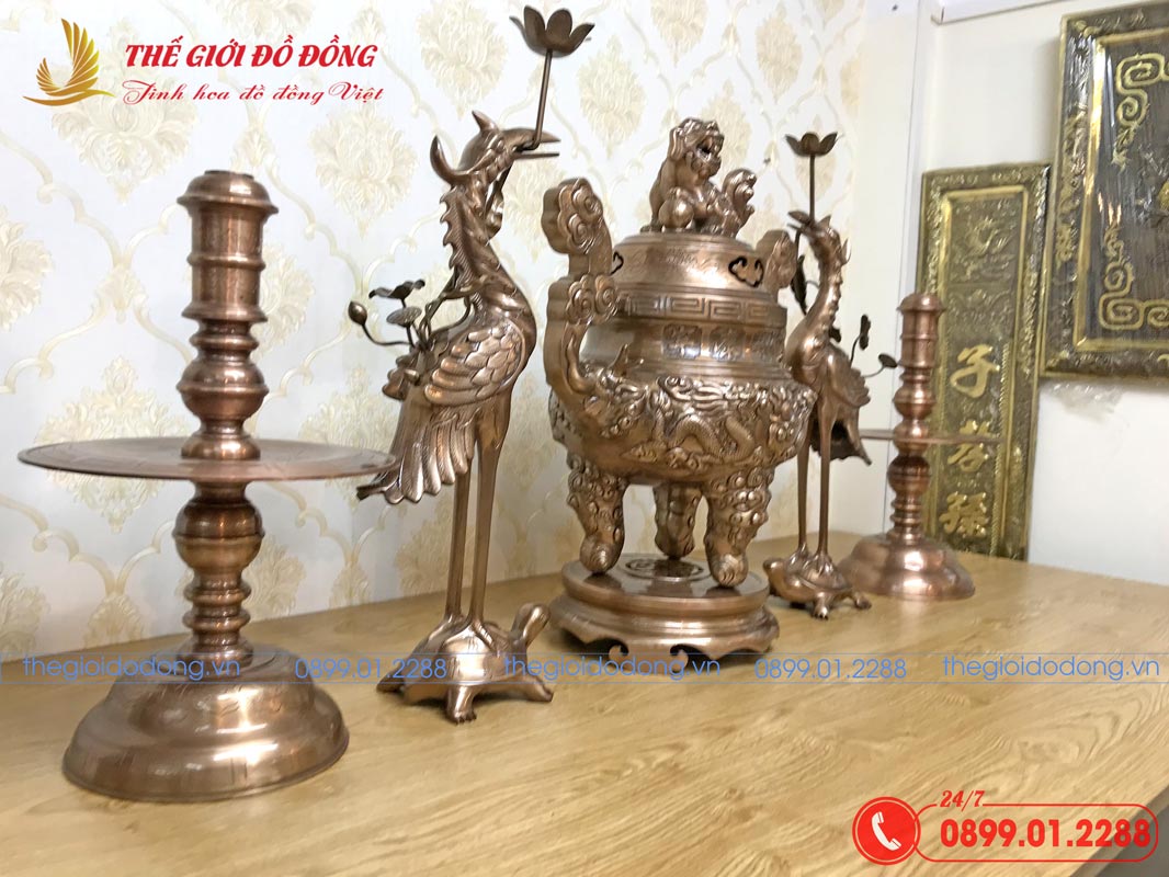 bo-ngu-su-hoa-tiet-rong-dong-do-cao-60cm-03 bộ ngũ sự họa tiết rồng đồng đỏ cao 60cm - 03