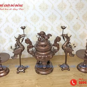 bộ ngũ sự họa tiết sòi đồng đỏ cao 60cm - 02