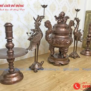bộ ngũ sự họa tiết sòi đồng đỏ cao 60cm - 03