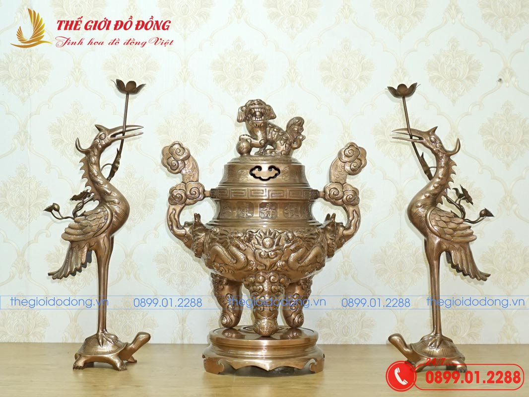 bo-tam-su-dinh-hac-hoa-tiet-rong-dong-do-cao-60cm-03 bộ tam sự đỉnh hạc họa tiết rồng đồng đỏ cao 60cm - 03