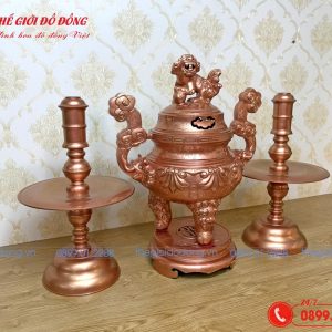 bộ tam sự nến họa tiết sòi đòng đỏ nguyên bản