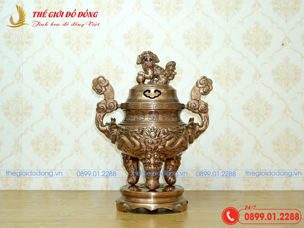 dinh-dong-tho-cung-dong-do-hoa-tiet-rong-cao-60cm-01 đỉnh đồng thờ cúng đồng đỏ họa tiết rồng cao 60cm - 01