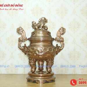 đỉnh đồng thờ cúng đồng đỏ họa tiết rồng cao 60cm - 02