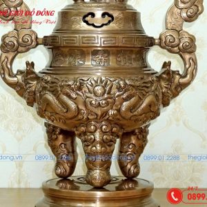 đỉnh đồng thờ cúng đồng đỏ họa tiết rồng cao 60cm - 03