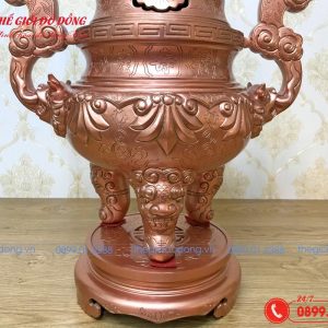 đỉnh đồng thờ cúng họa tiết sòi đồng đỏ nguyên bản - 02