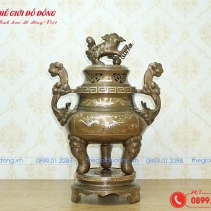 đỉnh đồng thờ cúng khảm long phụng đồng đỏ cao 60cm-02