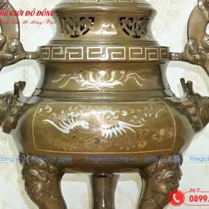 đỉnh đồng thờ cúng khảm long phụng đồng đỏ cao 60cm-05