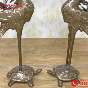 đôi hạc thờ bằng đồng đỏ khảm tam khí-02