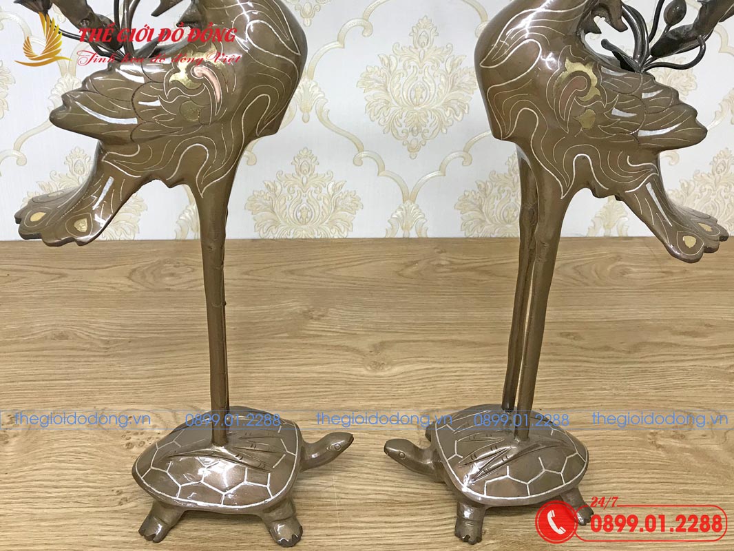doi-hac-bang-dong-do-kham-tam-khi-cao-50cm-1 đôi hạc thờ bằng đồng đỏ khảm tam khí-02
