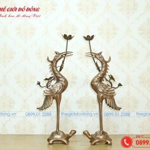 đôi hạc thờ cúng đồng đỏ mộc cao 50cm - 01