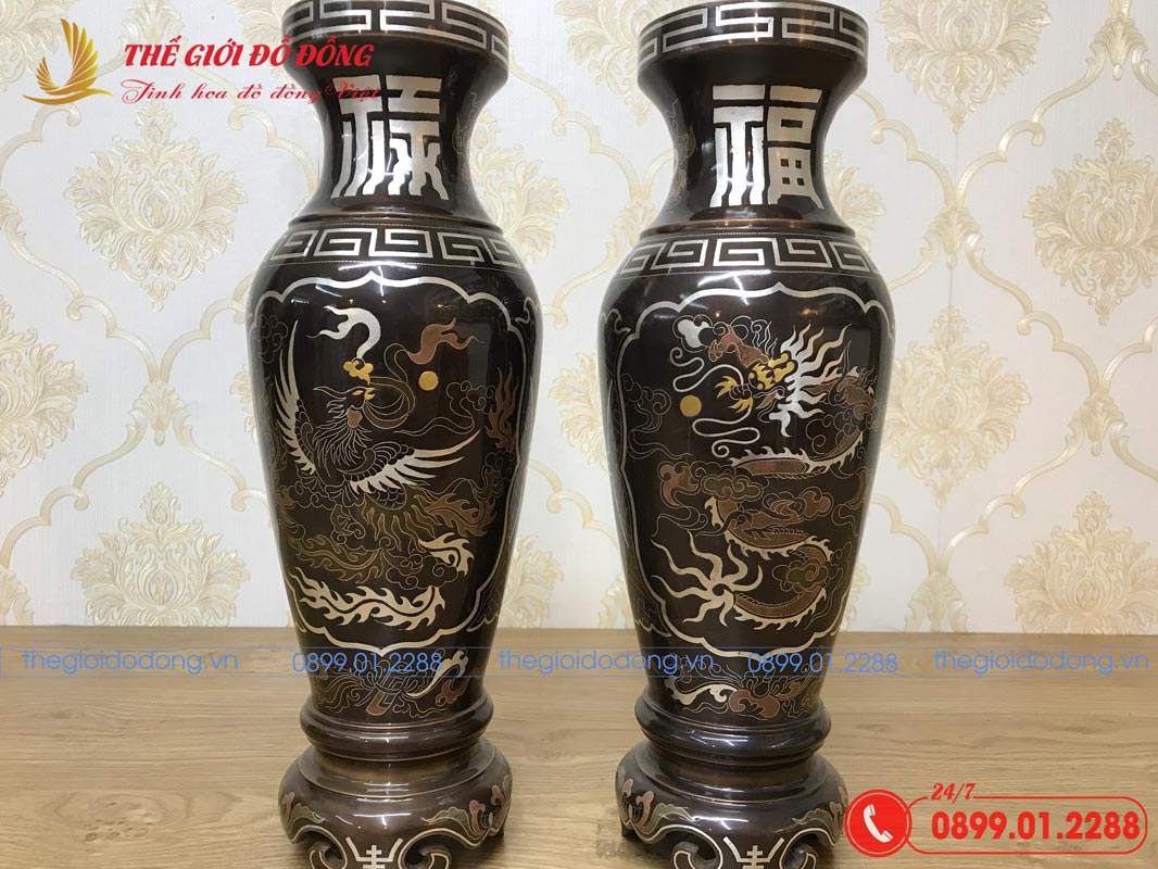 doi-loa-hoa-rong-phuong-dong-do-kham-ngu-sac-02 đôi lọ hoa rồng phượng đồng đỏ khảm ngũ sắc-02