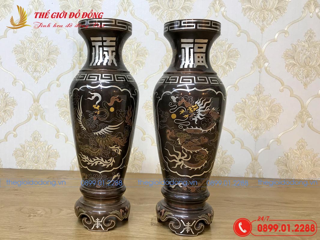 doi-loa-hoa-rong-phuong-dong-do-kham-ngu-sac-03 đôi lọ hoa rồng phượng đồng đỏ khảm ngũ sắc-03