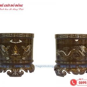 bát hương đồng đỏ khảm ngũ sắc - 02