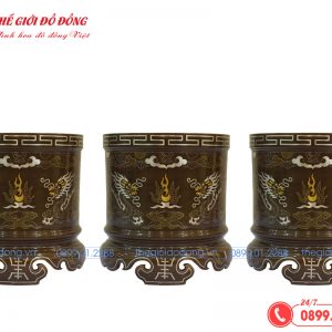 bát hương đồng đỏ khảm ngũ sắc - 04