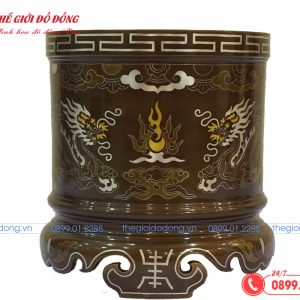 bát hương đồng đỏ khảm ngũ sắc - 07