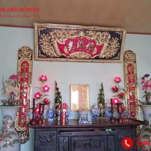bộ đại tự nền đen đỏ câu đôi mu rùa cỡ 1m55 - 02