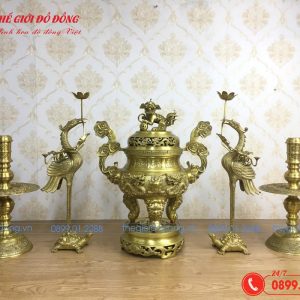 bộ ngũ sự hoa văn rồng màu vàng đậm cao 60cm - 02