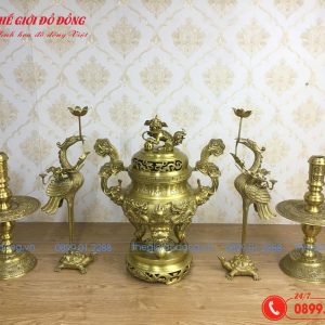 bộ ngũ sự hoa văn rồng màu vàng đậm cao 60cm - 04