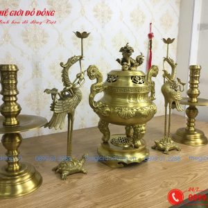 bộ ngũ sự hoa văn sòi màu vàng đậm cao 50cm - 04