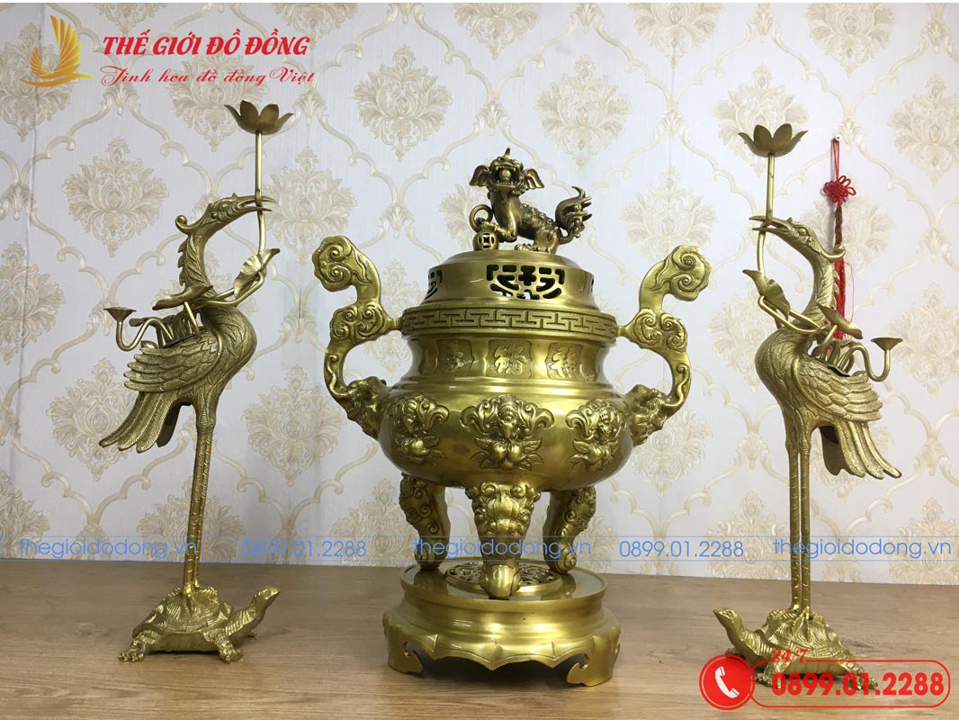 bo-tam-su-hac-hoa-van-doi-dao-mau-vang-dam-cao-50cm-03 bộ tam sự hạc hoa văn dơi đào màu vàng đậm cao 50cm - 03