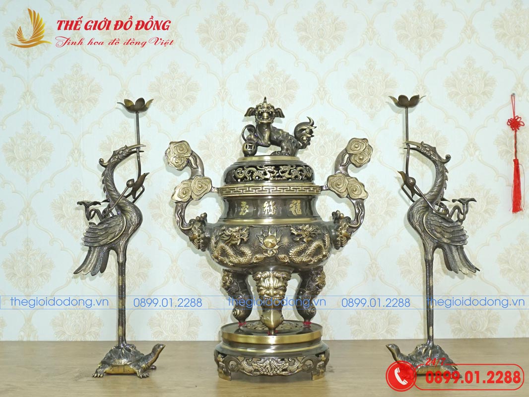bo-tam-su-hac-hoa-van-rong-mau-xanh-cao-cao-60cm-01 bộ tam sự hạc hoa văn rồng màu xanh cạo cao 60cm - 01