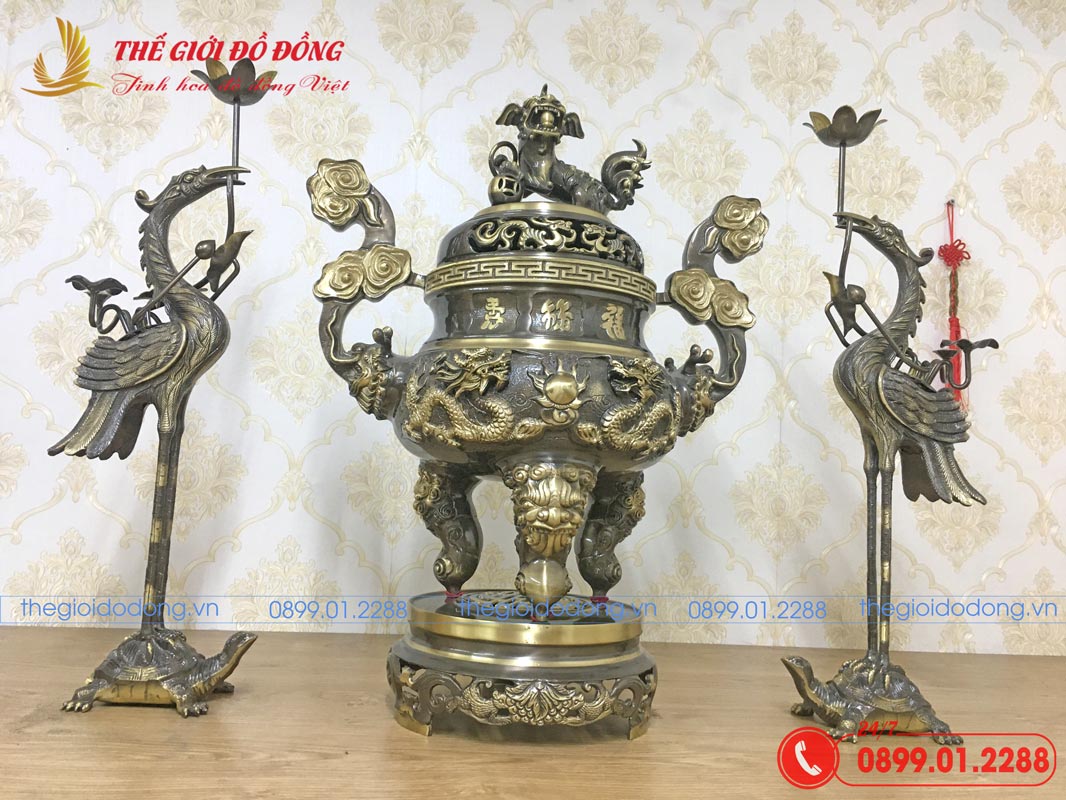 bo-tam-su-hac-hoa-van-rong-mau-xanh-cao-cao-60cm-02 bộ tam sự hạc hoa văn rồng màu xanh cạo cao 60cm - 02
