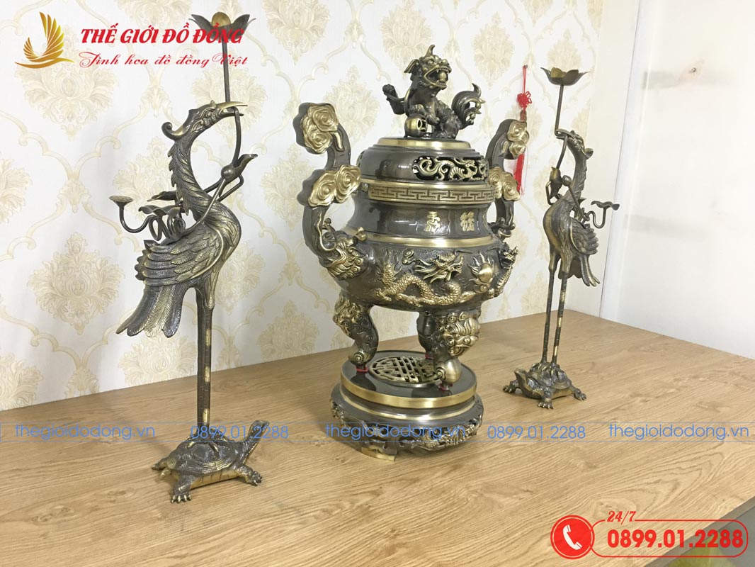 bo-tam-su-hac-hoa-van-rong-mau-xanh-cao-cao-60cm-03 bộ tam sự hạc hoa văn rồng màu xanh cạo cao 60cm - 03