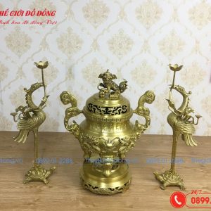 bộ tam sự rồng hạc màu vàng đâm cỡ 50cm - 03