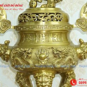 đỉnh đồng thờ cúng họa tiết ròng màu vàng đậm cao 60cm - 04