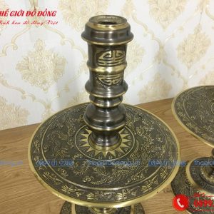 đôi chân nến thờ cúng hoa văn màu xanh cạo 45cm - 04