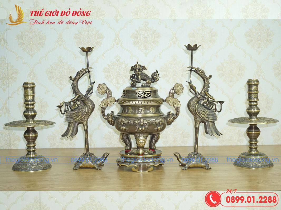 bo-ngu-su-dinh-doi-dao-mau-xanh-cao-cao-40cm-01 bộ ngũ sự đỉnh dơi đào màu xanh cạo cao 40cm - 01