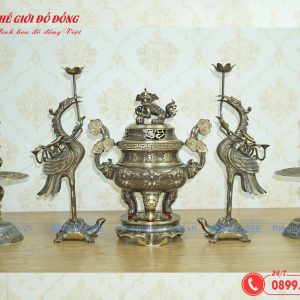 bộ ngũ sự đỉnh dơi đào màu xanh cạo cao 40cm - 01