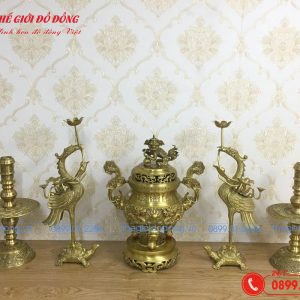 bộ ngũ sự đỉnh rồng cao 40cm màu vàng đậm - 02