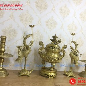 bộ ngũ sự đỉnh rồng cao 40cm màu vàng đậm - 03