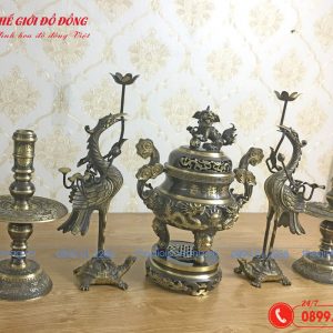 bộ ngũ sự đỉnh rồng màu xanh cạo cao 40cm - 02
