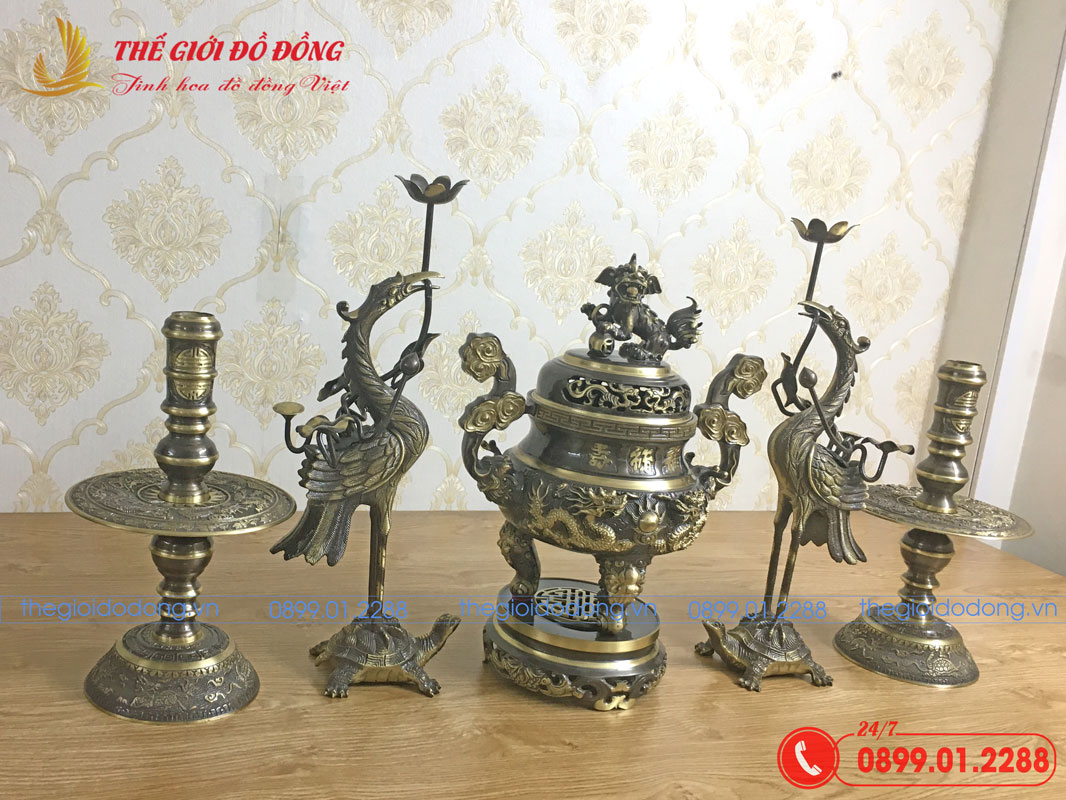 bo-ngu-su-dinh-rong-mau-xanh-cao-cao-40cm-02 bộ ngũ sự đỉnh rồng màu xanh cạo cao 40cm - 02