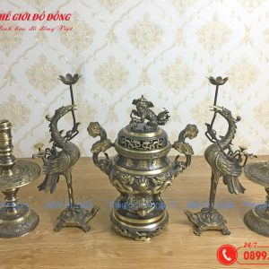 bộ ngũ sự đỉnh rồng màu xanh cạo cao 40cm - 03