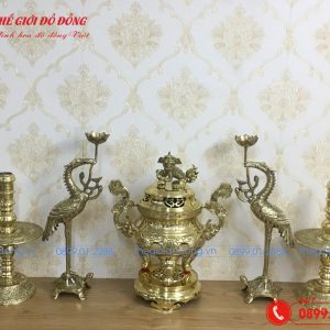 bộ ngũ sự đỉnh sòi màu vàng bóng cao 40cm - 03
