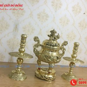 bộ tam sự nến đỉnh rồng màu vàng đậm cao 40cm - 02