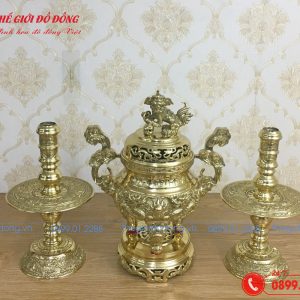bộ tam sự nến đỉnh rồng màu vàng đậm cao 40cm - 03