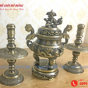 bộ tam sự nến đỉnh rồng màu xanh cạo cao 40cm - 02