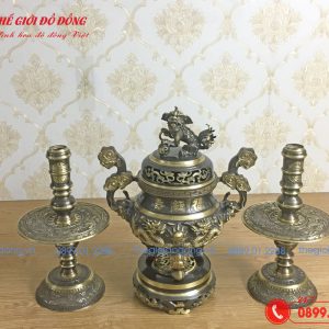 bộ tam sự nến đỉnh rồng màu xanh cạo cao 40cm - 03