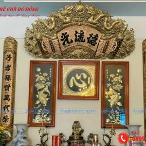 cuốn thư câu đối cong nền vàng chữ đen cỡ 1m76 - 02