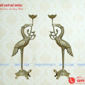 đôi hạc thờ màu vàng bóng cao 47cm - 01