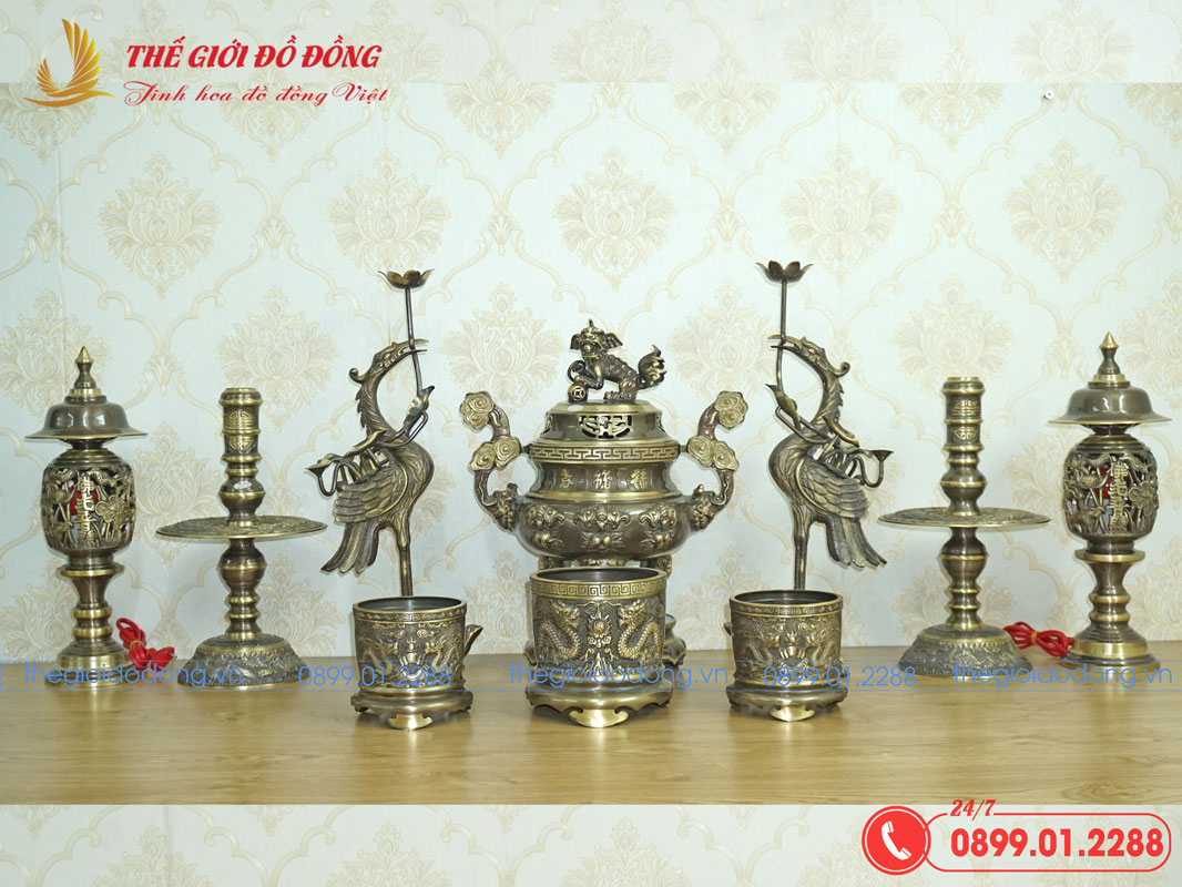 bo-do-tho-10-mon-dinh-doi-dao-mau-xanh-cao-cao-40cm-01 bộ đồ thờ 10 món đỉnh dơi đào màu xanh cạo cao 40cm - 01
