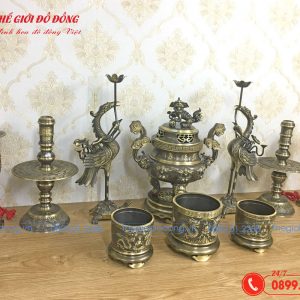 bộ đồ thờ 10 món đỉnh dơi đào màu xanh cạo cao 40cm - 02