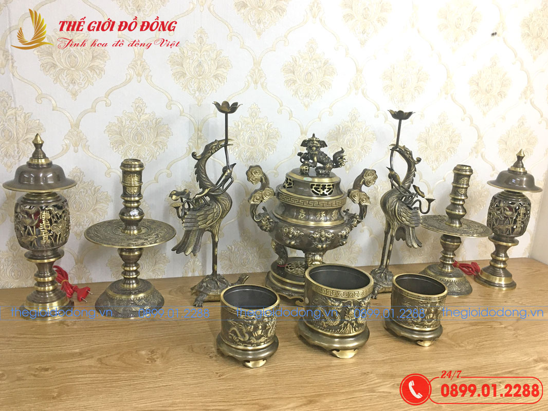 bo-do-tho-10-mon-dinh-doi-dao-mau-xanh-cao-cao-40cm-02 bộ đồ thờ 10 món đỉnh dơi đào màu xanh cạo cao 40cm - 02